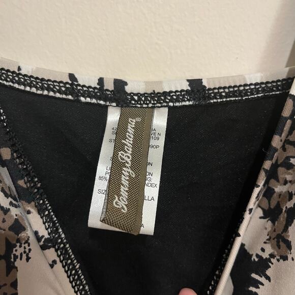 Tommy Bahama Swimsuit One Piece Neutral Colors Palm Tree Black Beige Size 16 - Picture 7 of 8